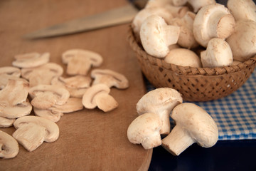Fresh brown champignon mushrooms on the kitchen