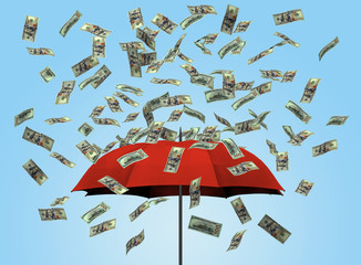 Umbrella and dollar bills
