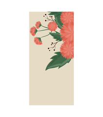 pink floral natural and beautiful flowers with green leaves in a  paper card . vector illustration