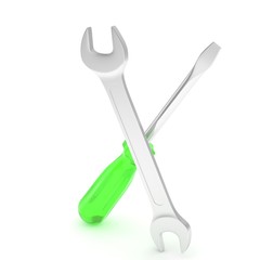 3D Illustration Wrench and screwdriver, service concept