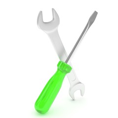 3D Illustration Wrench and screwdriver, service concept