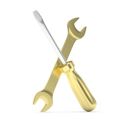 3D Illustration Wrench and screwdriver, service concept