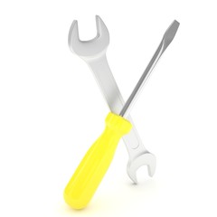 3D Illustration Wrench and screwdriver, service concept
