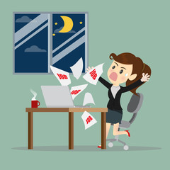 Businesswomen receive E-mail at midnight.Vector illustration business concept. - obrazy, fototapety, plakaty