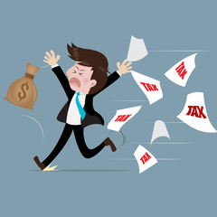Businessman run away from tax With fear.Vector illustration business concept.