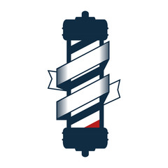 red and blue striped classic barber shop pole with label. vector illustration