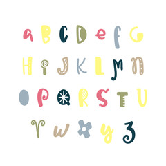 Funny hand drawn colorful alphabet