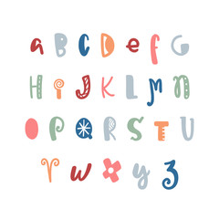 Funny hand drawn colorful alphabet