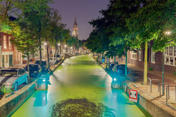 Delft. City Canal at night.