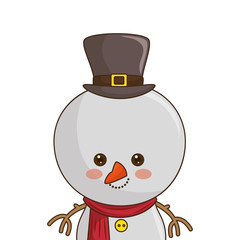 happy cartoon kawaii snowman smiling with hat and red scarf. vector illustration