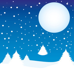 winter landscape night moon vector illustration design