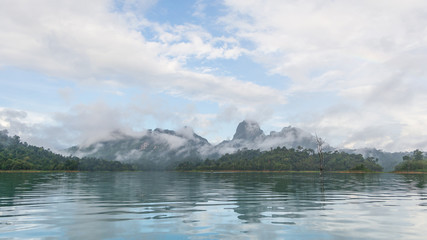Fototapeta premium Beautiful view of water and mountain at Ratchaprapha dam, Surat