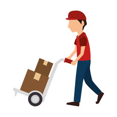 avatar delivery man with boxes and wearing red clothes. shipping service. vector illustration