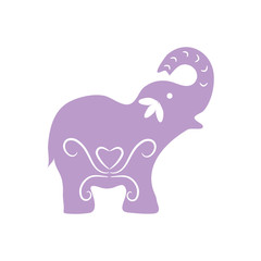 Eco icon violet elephant symbol. Vector illustration isolated on the light background. Fashion graphic design. Indian sign. Vivid colors elephant logo. Smooth shape. Plain flat style colors.