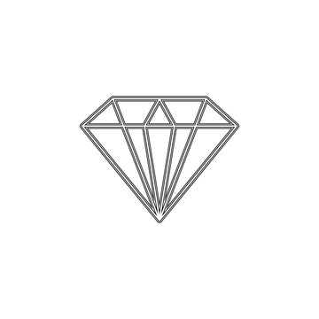 Diamond icon. Vector Illustration. Shiny crystal sign. Brilliant stone. Black stroke isolated on white background. Fashion modern design. Flat element. Symbol gift, jewel, gem or royal, rich.
