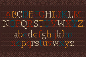 Knitted Scandinavian Font. Alphabet for Nordic Fair Isle Knitting Sweater Design