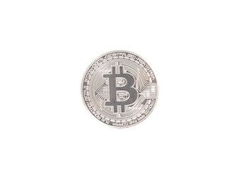 silver bitcoin coin isolated on white background