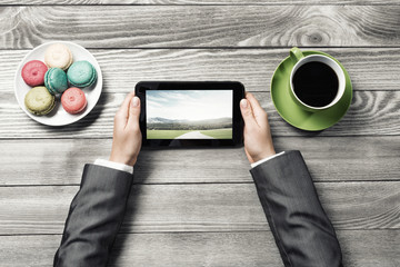 Businesswoman having coffee break
