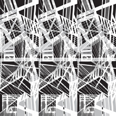 Vector hand-drawn seamless pattern with abstract urban ornament.