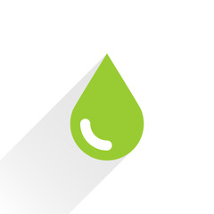 Green color drop icon with gray long shadow