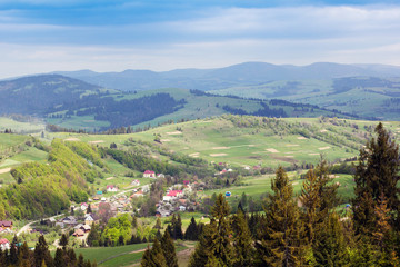 Obraz premium landscape of a Carpathians mountains with infrastructure