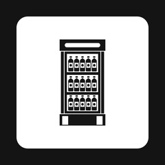 Refrigerator showcase for cooling drinks in bottles icon in simple style on a white background vector illustration