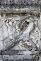Bas-relief and sculpture of ancient Roman soldiers with war scenes, Carrara marble