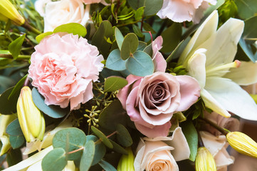 The decor for the wedding photo shoot. Texture floral arrangements