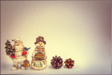 Christmas decorations on a vintage background for a greeting card. Toned, copy space