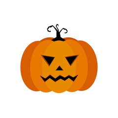 Cartoon vector illustration of a Jack-O-Lantern pumpkin curved in a vampire expression, isolated on white