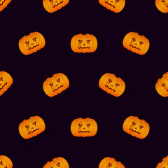 Halloween seamless pattern with pumpkin on black background