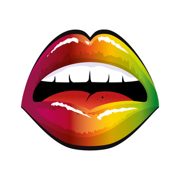 mouth with colorful lips sensual sexy expression cartoon. vector illustration