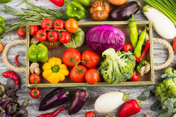 Set of vegetables in the tray