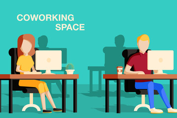 Fototapeta premium Coworking space vector illustration.