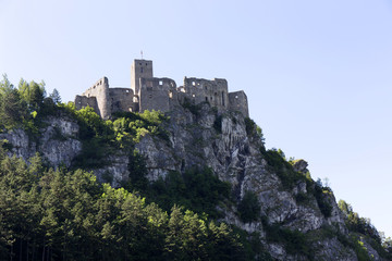 Fototapeta na wymiar Ruins of medieval Castle Strecno above River Vah, Slovakia