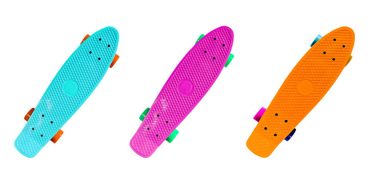 Collection of colorful plastic skateboards