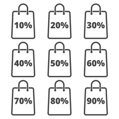 Paper bag, sale, discount percent sign