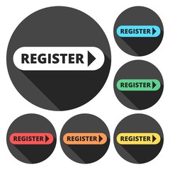 Register with arrow sign icon
