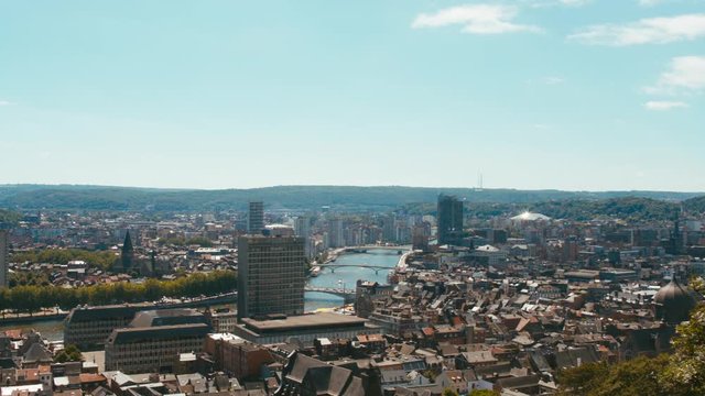 WIDE Establishing shot panorama of Liege, Belgium