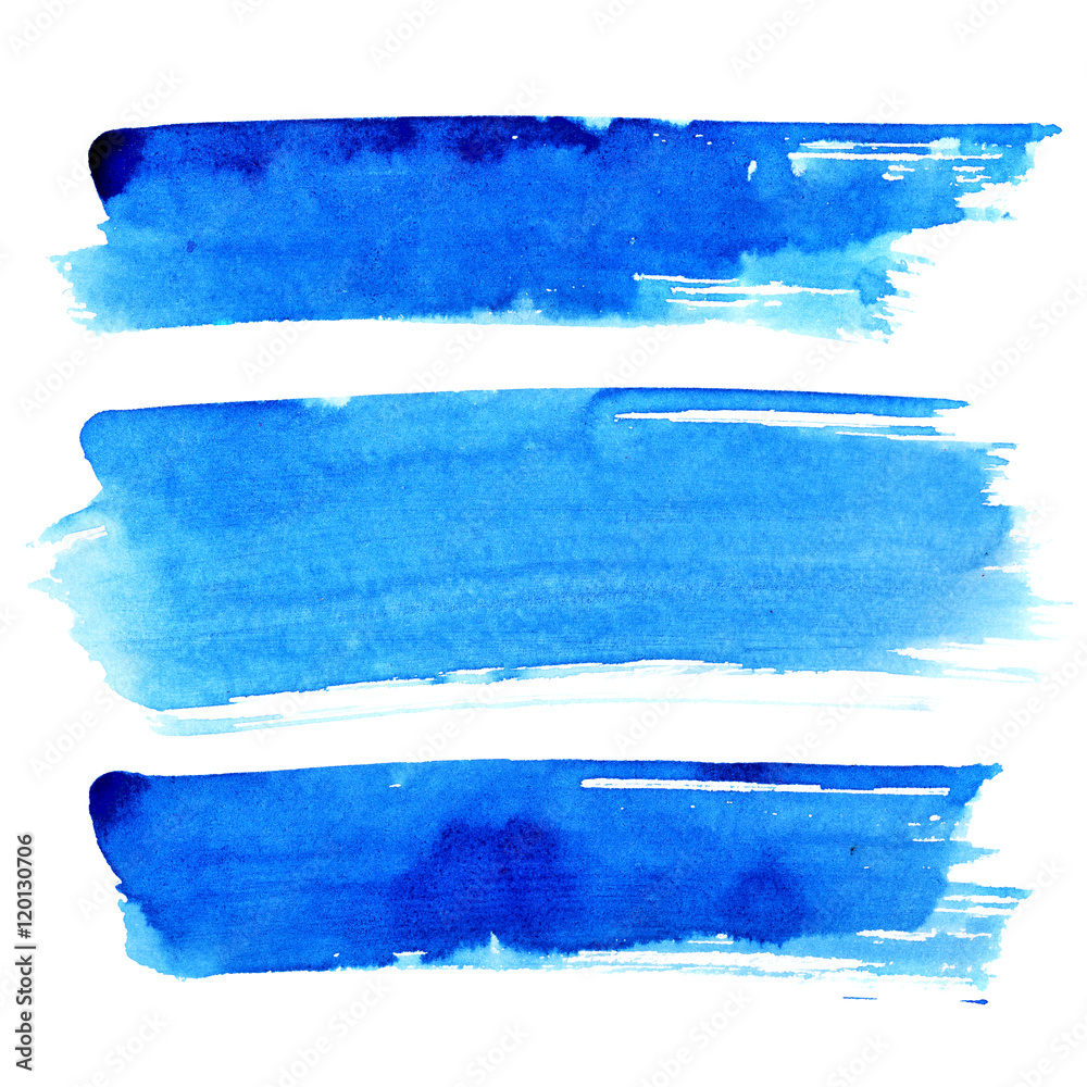 Sticker set of blue brush strokes