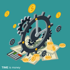Time is money flat isometric vector concept