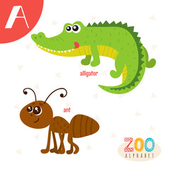 Letter A. Cute animals. Funny cartoon animals in vector. ABC boo