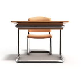 school desk and chair 3d render on white background