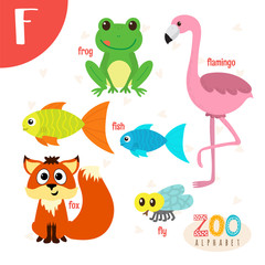 Letter F. Cute animals. Funny cartoon animals in vector. ABC boo