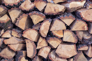 Fototapeta premium Dry wooden logs set-up in cord natural background
