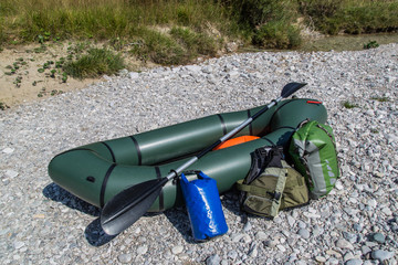Packraft boat with equipment