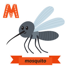 Mosquito. M letter. Cute children animal alphabet in vector. Fun