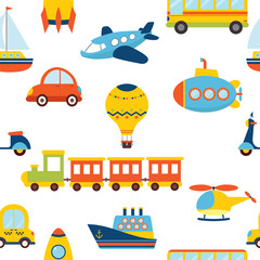 Seamless pattern with colorful transport. Cute background
