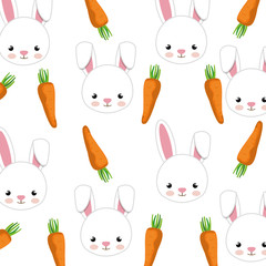 rabbit animal character cute bunny cartoon and orange carrots background. vector illustration 