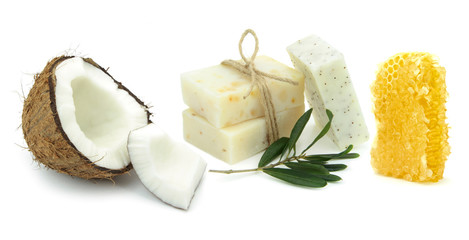 Natural herbal soaps with honey, coconut and olive oil 